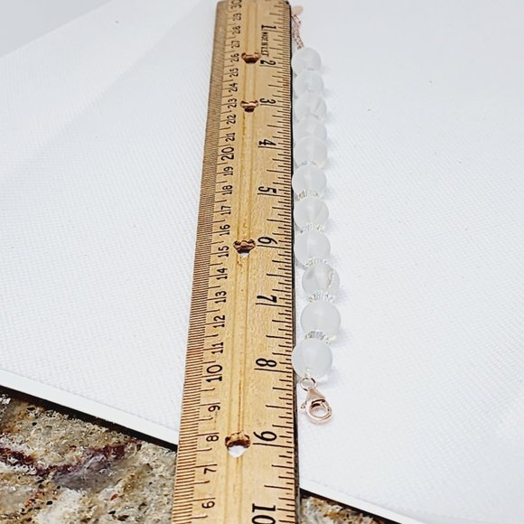 White Aurora Borealis Glass and White Glass Beaded Bracelet in 14K RG Over 925SS - Picture 6 of 6